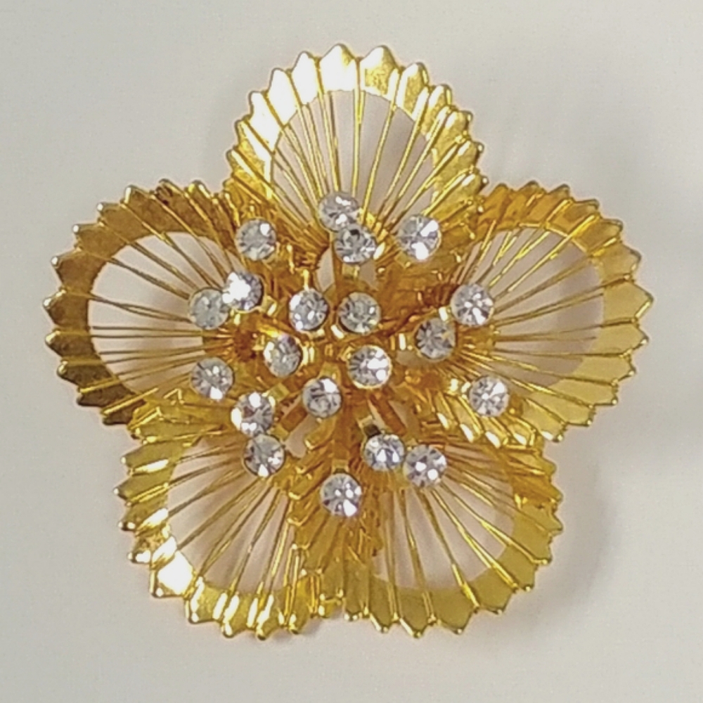 MONET WIRED FLOWER RHINESTONE PIN BROOCH - Picture 2 of 5